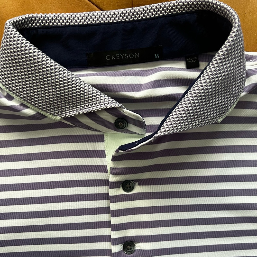 NEW Greyson Men's Golf Polo - Purple and White Stripes - Size M